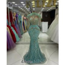 Mintgrün zwei Stücke Promi-Kleider mit Kristallen Meerjungfrau Luxus Grand Party Kleider Vestidos de Gala Abendkleider Brauch