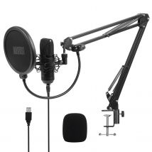 Agosto REC100-micrófono de condensador USB con brazo Boom, Kit de micrófono cardioide profesional unidireccional para PC y portátil