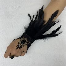 Halloween Feder Spitze Handschuhe finger lose Fäustlinge Goth Kleider für Abschluss ball Gothic Style Y2k Mode Messing Knöchel Damen feder