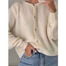 CHRONSTYLE Damen-Pullover mit Knöpfen, locker, lässig, einfarbig, lange Ärmel, Strickjacken, warme Herbst-Strickwaren für Streetwear