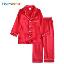 Modische einfarbige Kinder-Pyjama-Sets, langärmelig, Seidenimitat, Nachtwäsche, Hosen, 2-teilig, Herbst-Pyjamas für Mädchen von 1–13 Jahren