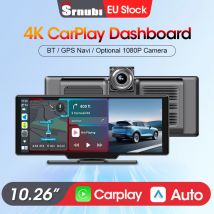 Srnubi 10.26 "DVR per auto Carplay Android Auto 4K Telecamera anteriore e posteriore 1080P Controllo vocale GPS Registratore Wifi Dashcam a doppia lente