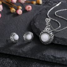 S925 Silber Natürlichen Mondstein Vintage Ausgehöhlte Ohrringe Halskette Elegante Perlen Schmuck Geschenke Frauen schmuck-sets