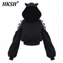 HKSH Herbst Neue Frauen Flut Dark Nette Katze Drucken Bauchnabel Pullover Streetwear Punk Mode Ins Chic Sweatshirt Nische Mantel H2525