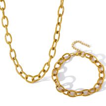 EILIECK 316L Stainless Steel Chain Necklace Bracelets Set For Women Fashion 18K Gold Plated Waterproof Jewelry Set Holiday Gift