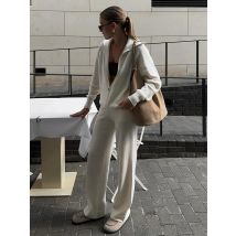 Bornladies Damen-Set, gestrickt, mit Reißverschluss, Strickjacke, weites Bein, Hose, weich, lockere Passform, Kapuze, elastische Taille, Herbst-Winter-Modesets