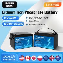 Batteria LiFePO4 MFUZOP 12V24V100A Portatile Ricaricabile con Sistema BMS Intelligente Integrato, Ciclo Profondo 10000+ per Camper e Solare, Senza IVA