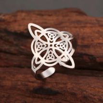LIKGREAT Anello regolabile con nodo da strega trinità cava per donna Uomo Amuleto con nodo celtico in acciaio inossidabile Coppia gioielli Regalo di compleanno