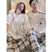Couple's Pijama Sets M-3XL Autumn Spring Pajamas Lovely Cartoon Sleepwear Cotton Pyjamas For Women Man Top Pant Leisure Outwear
