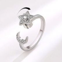 VENTFILLE 925 Sterling Silber Mond Und Sterne Zirkon Drehbare Ring Für Frauen Geschenk Diamant Stress Lindern Ring Schmuck Großhandel