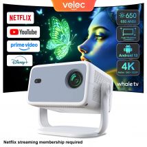 Proyector Velec TP350 NTV Compatible con Netflix 650ANSI Android 13 nativo 1080P con enfoque automático proyector doméstico inteligente para exteriores