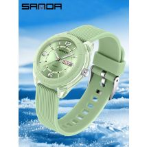 SANDA Top Fashion New 6287 Male and Female Student Leisure Exam Watch Night Light Waterproof Double Calendar Womens Quartz Watch