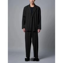 Miyake Pieghettato da Uomo Nuovo Vestito Casuale Risvolto Giacca a Maniche Lunghe Cappotto Elastico in Vita Elasticizzata Pantaloni a Gamba Dritta Senza Rughe