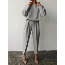 Herbst Und Winter Elegante Damen Einfarbig Sets Casual O Neck Pullover Tops Und Lange Hosen Damen Mode Lose Outfits