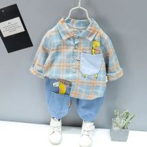 Herbst Frühling Kinder Junge Mode Cartoon Kleidung Set Kind Anzüge Set Plaid Hemd Hose 2 teile/satz Kinder Kleidung Set 1 2 3 4 5 Jahre
