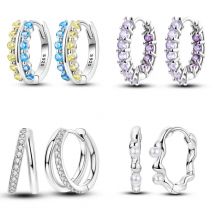 Bicyclische Ring-Ohrringe aus 925er-Sterlingsilber, runde Form, Inlay-Zirkon-Creolen, einfacher Schmuck, für Damen und Mädchen, Abendparty-Geschenke