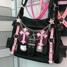 Hello Kitty Gothic Shoulder Bag Spicy Girl Style Crossbody Bag Pink Cross Decoration Large Capacity Storage Bag Christmas Gift