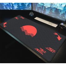 Japanische Schreibtischunterlage, schwarz und rot, Mauspad, Koi-Fisch, Sonne, Wolke, Japan, Kunst, Siegel, Sonnenaufgang, großes XXL-Gaming-Schreibtischunterlage, Gummi-Mauspad, 90 x 40 cm
