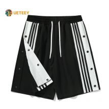 Pantaloncini da basket con bottoni laterali Uomo Palestra Sport Allenamento fitness Corsa Pantaloni corti a righe Pantaloncini larghi casual ad asciugatura rapida da uomo