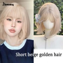 Bob gerade synthetische Perücken mit Pony, blonde Cosplay-Party-Lolita-Haarperücken für Frauen, natürliche hitzebeständige Perücken für Mädchen