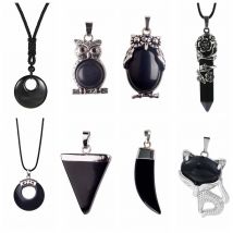 Collana con ciondolo onice nero per donna uomo pietra di agata naturale cristallo affascinante grosso guarigione energetica spirituale divinazione
