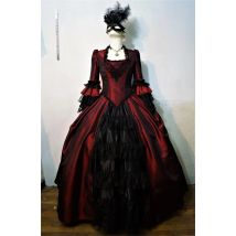 Rotes Marie-Antoinette-Kleid aus dem 18. Jahrhundert, georgisches Kostüm, Rokoko-Kleid, Barock-Kleid mit Sack-Rücken, Robe a la Francaise-Ballkleid