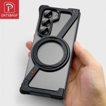 Oatsbasf magnetische Metall-Handyhülle für Samsung Galaxy Z Fold 7, 6 5, mit Magsafe-Ringständer, rahmenlose Stoßstangenschutzhülle