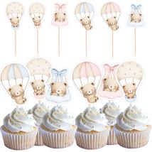 18 Stücke Karton Bär Cupcake Topper Blau Rosa SeriesTopper Für Kinder Baby Dusche Bär Alles Gute Zum Geburtstag Party DIY Kuchen Dekorationen