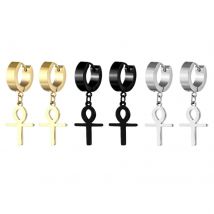 1 paio di orecchini a cerchio Huggie incernierati con croce egiziana Ankh in acciaio inossidabile premium gioielli alla moda per uomo donna ragazzo