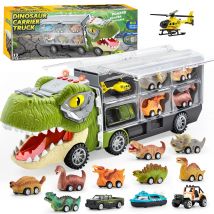 JOYFY 13 in 1 Dinosaur model car Toys with 12 Pull Back Small Cars Set for Kids Best Birthday Chirstmas Gifts