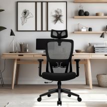 Sedia da ufficio ergonomica Durrafy, sedia da scrivania con poggiatesta regolabile, braccioli e supporto lombare, sedie girevoli in rete, nero