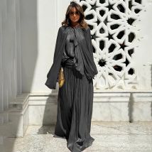 2025, Herbst Neue Mode Französisch Urlaub Stil Langes Kleid Blase Langarm Halb Offenen Kragen Kleid für Frauen
