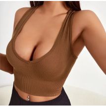 Gerippte Tank Top Frauen Sommer lässig Fitness kurze Weste von der Schulter gestrickt sexy Crop Top Sport