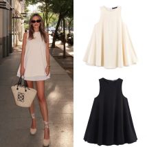 ETJ 2025 Damen-Sommerkleid, lässige Mode, A-Linien-Stil, ärmelloses Kleid mit Rundhalsausschnitt und kontrastfarbenem Saum, kurzes Kleid