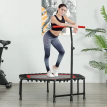 SPORTNOW Trampolín de Fitness 114x114x132 cm Cama Elástica Fitness con Mango Ajustable de 3 Niveles Marco de Acero