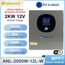 Aninerel 2kW 12V inverter solare ibrido con display LCD a colori e illuminazione RGB Attivazione batteria al litio MPPT 60A PV500VDC