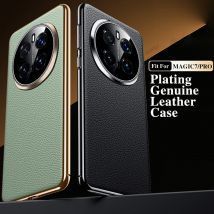Original Leather Case For HONOR MAGIC 7 PRO MAGIC7P Plating Genuine cowhide Lichee Pattern Lens Protection Shockproof Hard CAPA