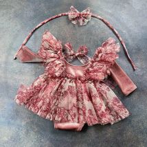 Don&Judy Prinzessin Baby Mädchen Strampler Spitzenkleid Lange Ärmel V-Ausschnitt Blumenstickerei Overalls Neugeborene Kleidung
