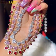 Iced Out Bling 5A Cubic Zirconia Halo CZ Cluster Heart Shaped Tennis Chain For Women Girlfriend Lover Wedding Choker Necklace