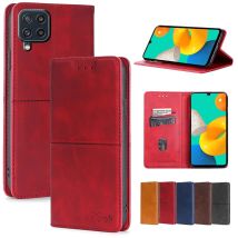 Retro-Kartenhülle mit Logo-Prägung für Samsung Galaxy M62 M52 M12 M51 M31S M32 M31 Prime M22 M21 M21S, magnetische Hülle im Buchstil