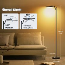 Lámpara de pie LED 32W 3520LM regulable con control remoto, lámpara de pie LED Uplighter 2700K–6500K Lámpara de lectura moderna ajustable para salón, dormitorio, oficina - Negro