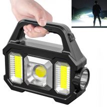 Solar wiederaufladbare Taschenlampe, zoombar, wasserdicht, COB-LED-Taschenlampe, helles Licht, tragbare, leistungsstarke Laterne für Camping