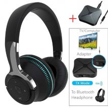 Auriculares Bluetooth para Tv, inalámbricos con micrófono, adaptador USB, auriculares con cancelación de ruido, estéreo, graves plegables para TV