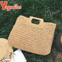 Yogodlns lässig große Kapazität Stroh Strand tasche Holzgriff Handtasche Frauen handgemachte gewebte Tasche Dame lässig Geldbörsen Sommer Balii
