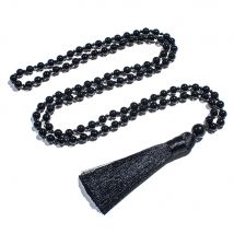 6mm Black Onyx Beaded Knotted 108 Mala Necklace Meditation Yoga Prayer Jewelry Japamala Tassel Rosary