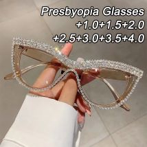 Diamant Verzierte Cat Eye Lesebrille Frauen Mode Großen Rahmen Anti Blau Licht Leser Brillen Myopie Gläser