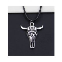 New Durable Black Faux Leather Skull Bull Ox Star Head Pendant Cord Choker DIY Necklace Retro Boho Tibetan Silver Color