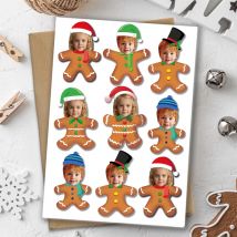 20 Stück individuelle Weihnachtsfeier Papieraufkleber personalisierte Lebkuchenmann Gesicht Foto Siegeletikett Geschenk Dekor Weihnachtsdekoration