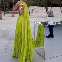 Damen O-Ausschnitt ärmelloses langes Top und Rock 2-teiliges Set Frühling Sommer aushöhlen rückenfreier Strandanzug Mode plissierte Urlaubsoutfits