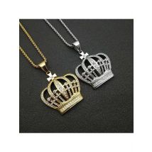 New Men's Hip Hop Gold Silver 316L stainless steel Plated Iced Out Crystal King Crown Pendant Necklace Fashion Jewelry Gift